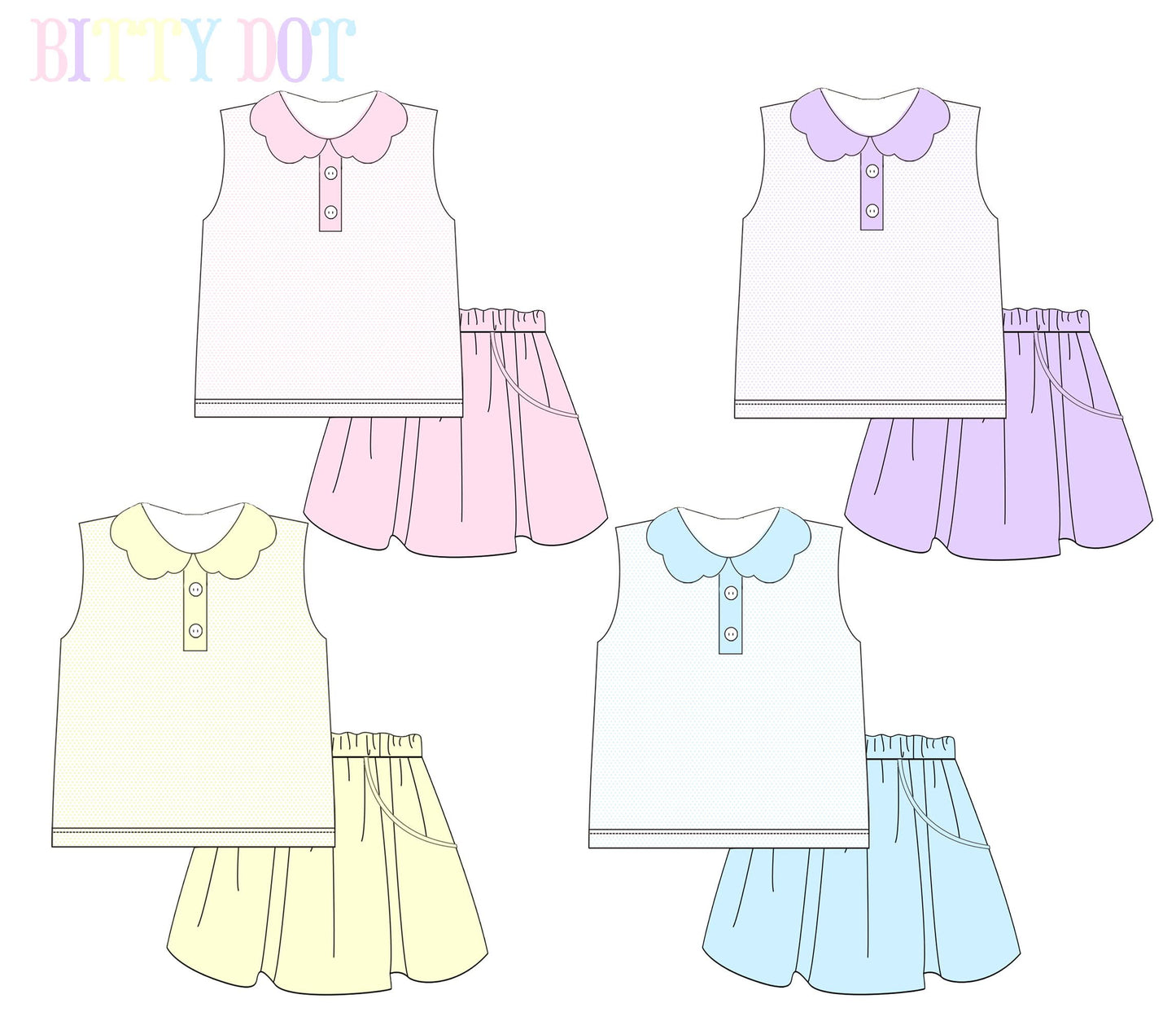 Pastel Bitty Dot Scallop Neckline Skort Set