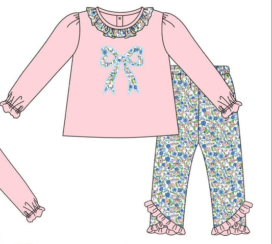 Pink with Floral Bow Pant Set